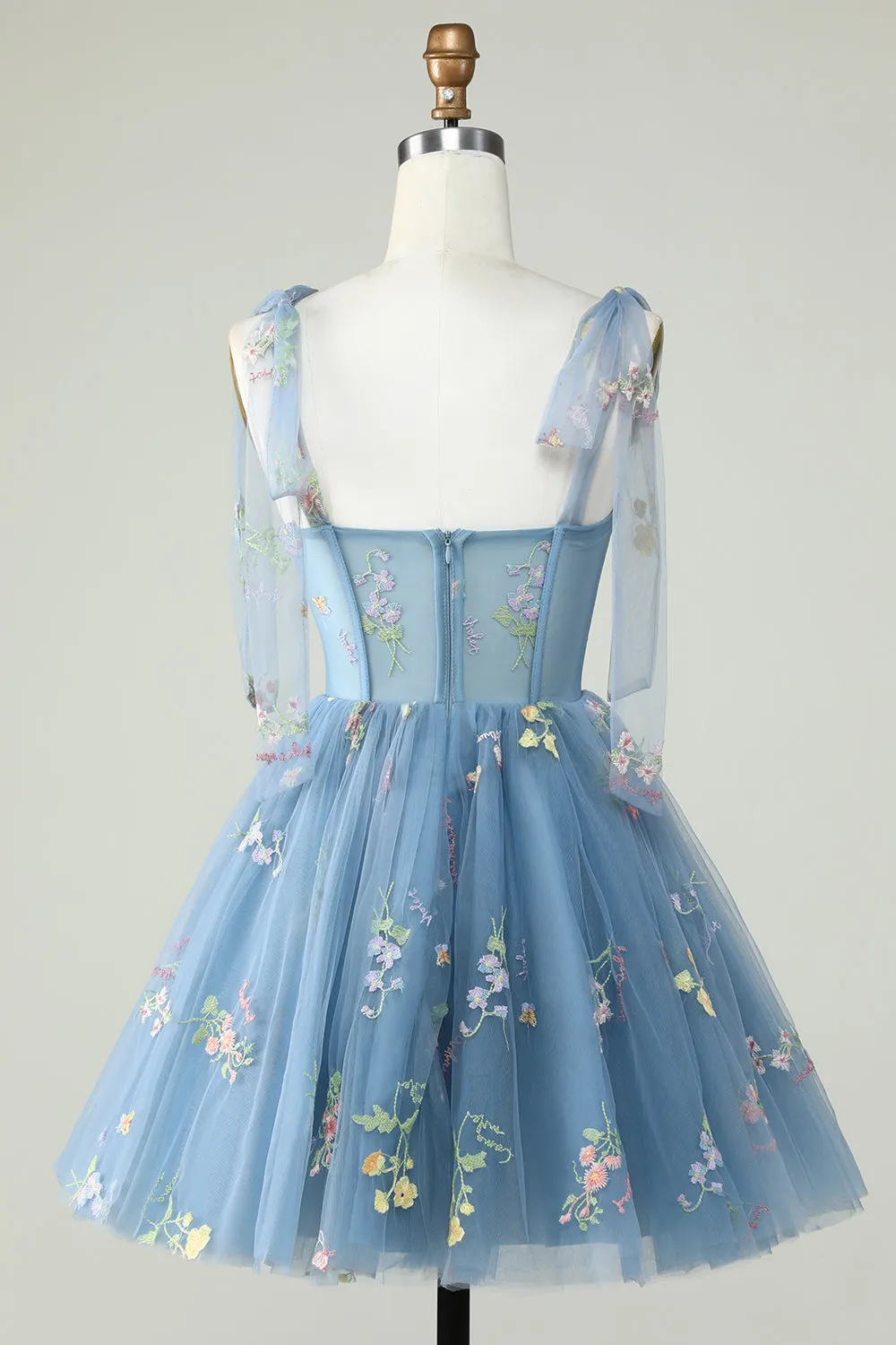 Cute Grey Blue A Line Spaghetti Straps Short Homecoming Dress with Appliques sold by Wedtrend product image thumbnail 2