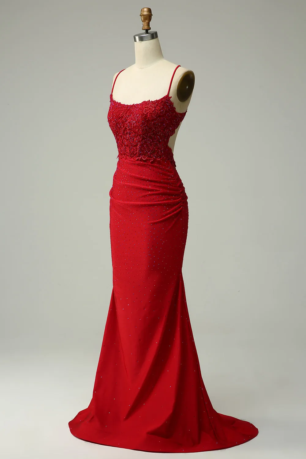 Dark Red Mermaid Halter Beaded Prom Dress with Appliques sold by Wedtrend product image thumbnail 3