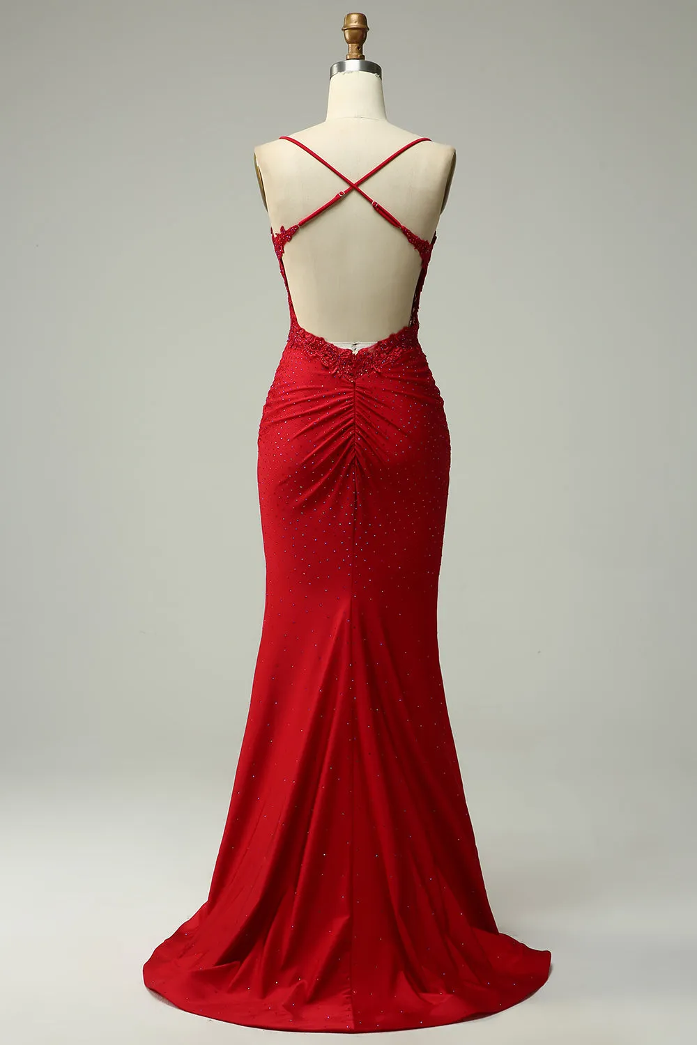 Dark Red Mermaid Halter Beaded Prom Dress with Appliques sold by Wedtrend product image thumbnail 2