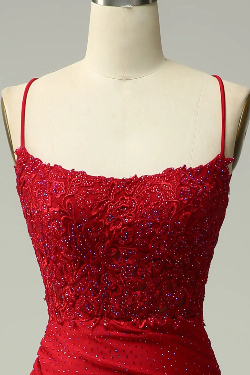 Dark Red Mermaid Halter Beaded Prom Dress with Appliques sold by Wedtrend product image thumbnail 4