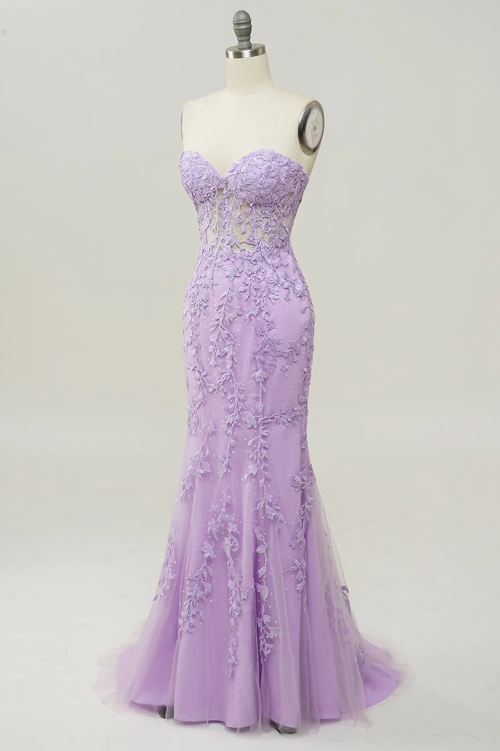 Purple Mermaid Sweetheart Neck Prom Dress With Appliques sold by Wedtrend product image thumbnail 3