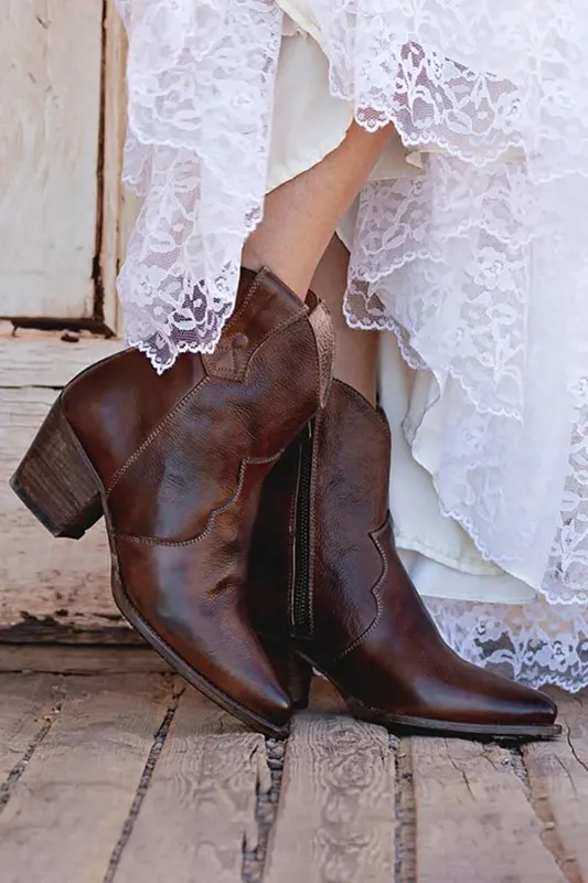 Brown PU Leather Chunky Steels Boho Wedding Boots made by Wedtrend