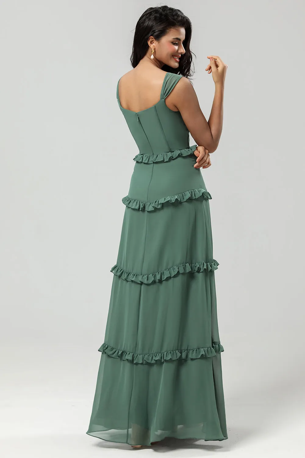 Elegant Eucalyptus A Line Spaghetti Straps Chiffon Long Bridesmaid Dress sold by Wedtrend product image thumbnail 2