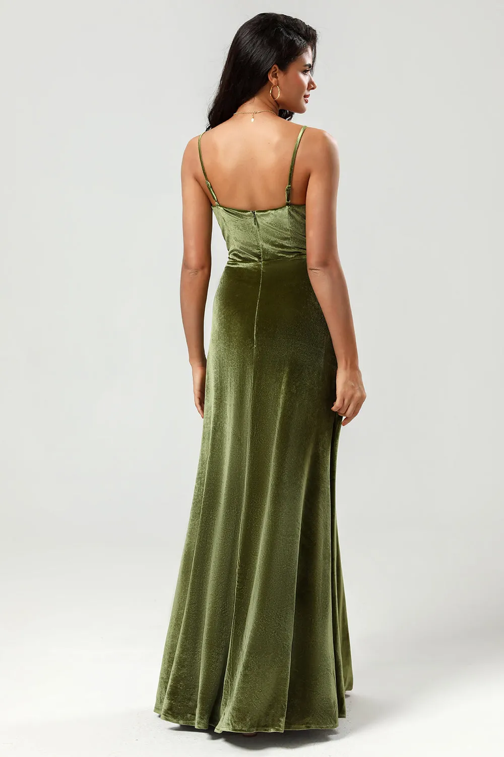 A Line Spaghetti Straps Floor-Length Velvet Bridesmaid Dress with Slit sold by Wedtrend product image thumbnail 2