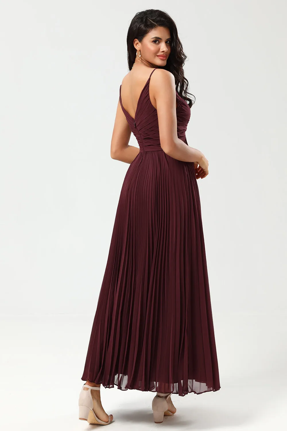 A Line Spaghetti Straps Floor-Length Chiffon Bridesmaid Dress with Ruffles sold by Wedtrend product image thumbnail 2