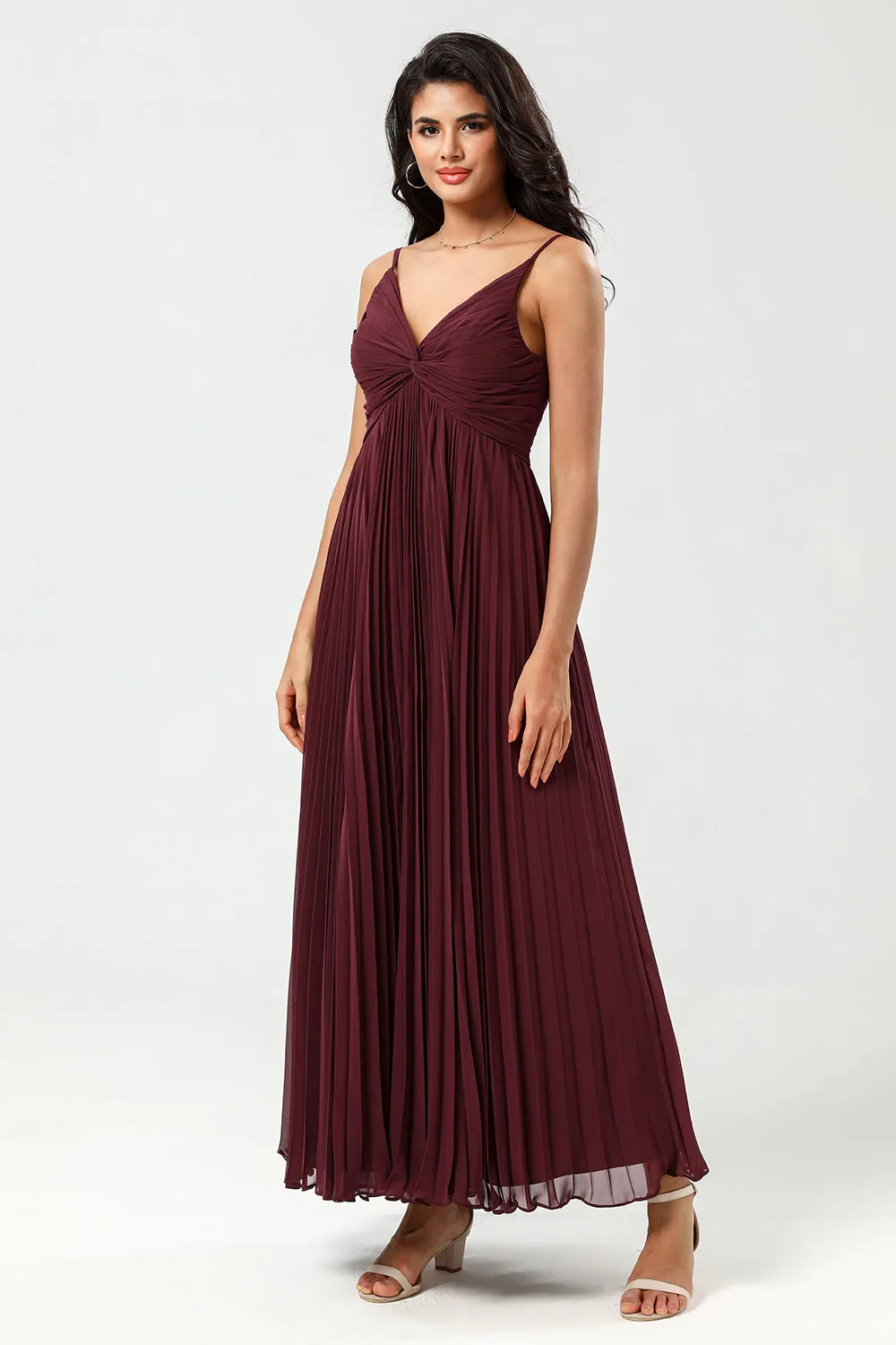 A Line Spaghetti Straps Floor-Length Chiffon Bridesmaid Dress with Ruffles sold by Wedtrend product image thumbnail 4