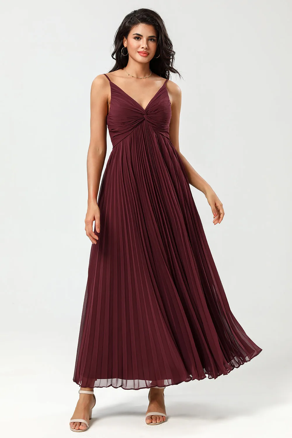 A Line Spaghetti Straps Floor-Length Chiffon Bridesmaid Dress with Ruffles sold by Wedtrend product image thumbnail 3