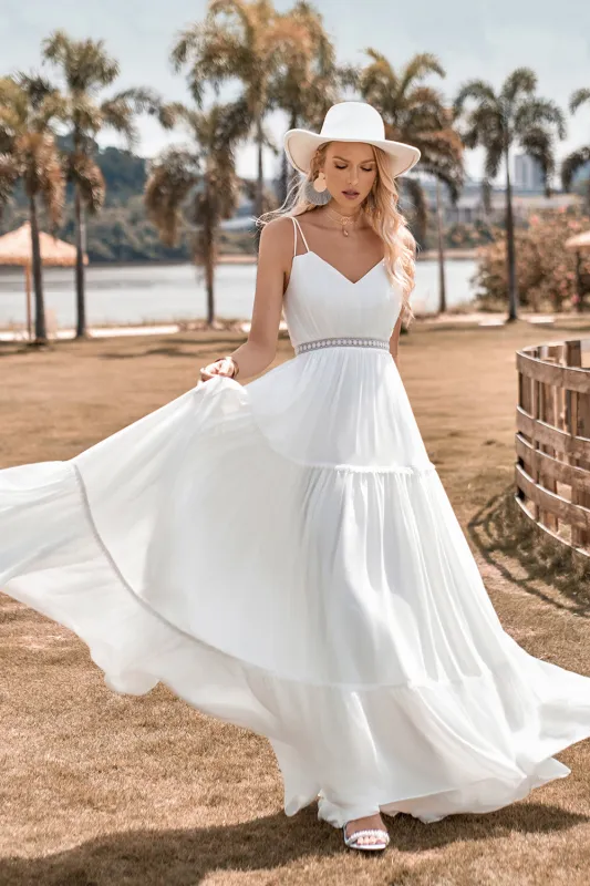Ivory A Line Spaghetti Straps Floor Length Boho Wedding Dress made by Wedtrend
