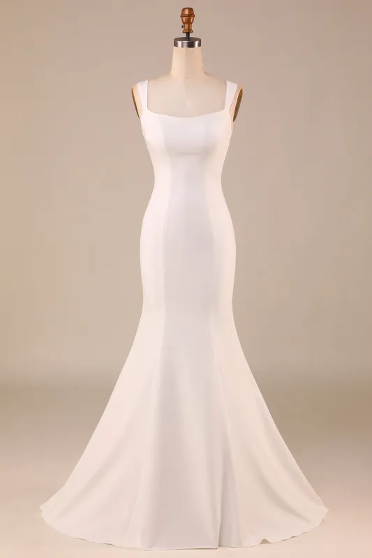 Ivory Mermaid Square Neck Sweep Train Wedding Dress made by Wedtrend