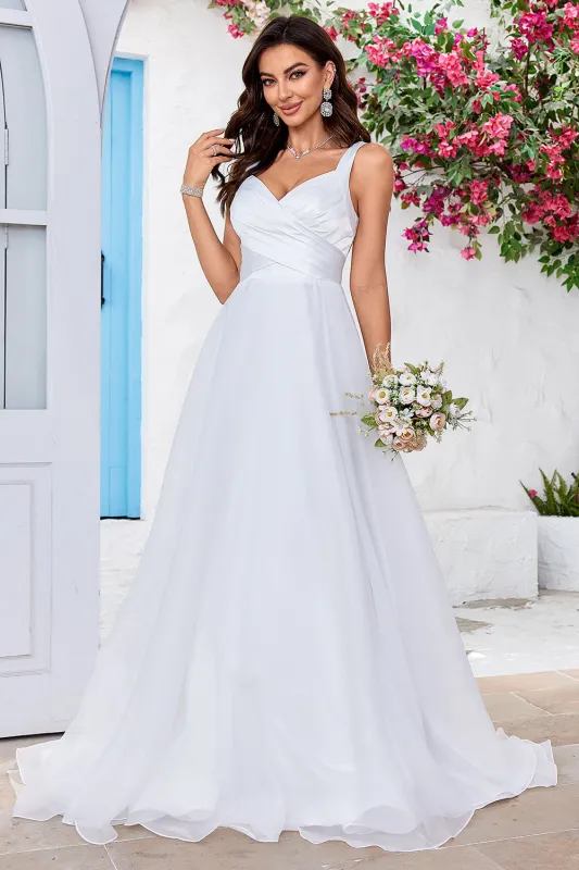 Ball-Gown/Princess Scoop Neck Simple Organza  Long Wedding Dress sold by Wedtrend