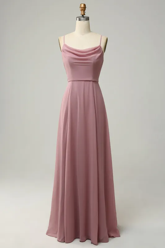 Dusty Rose A Line Spaghetti Straps Sleeveless Chiffon Bridesmaid Dress sold by Wedtrend