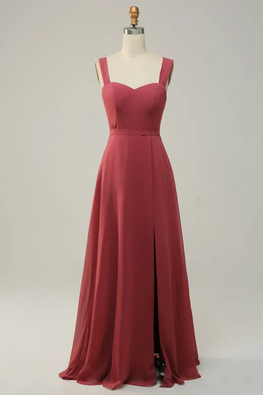 Desert Rose Sweetheart Sleeveless Long Bridesmaid Dress With Slit sold by Wedtrend