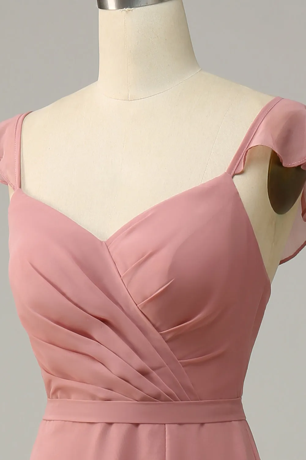 Dusty Rose A Line Ruffles Long Chiffon Bridesmaid Dress With Slit sold by Wedtrend product image thumbnail 5