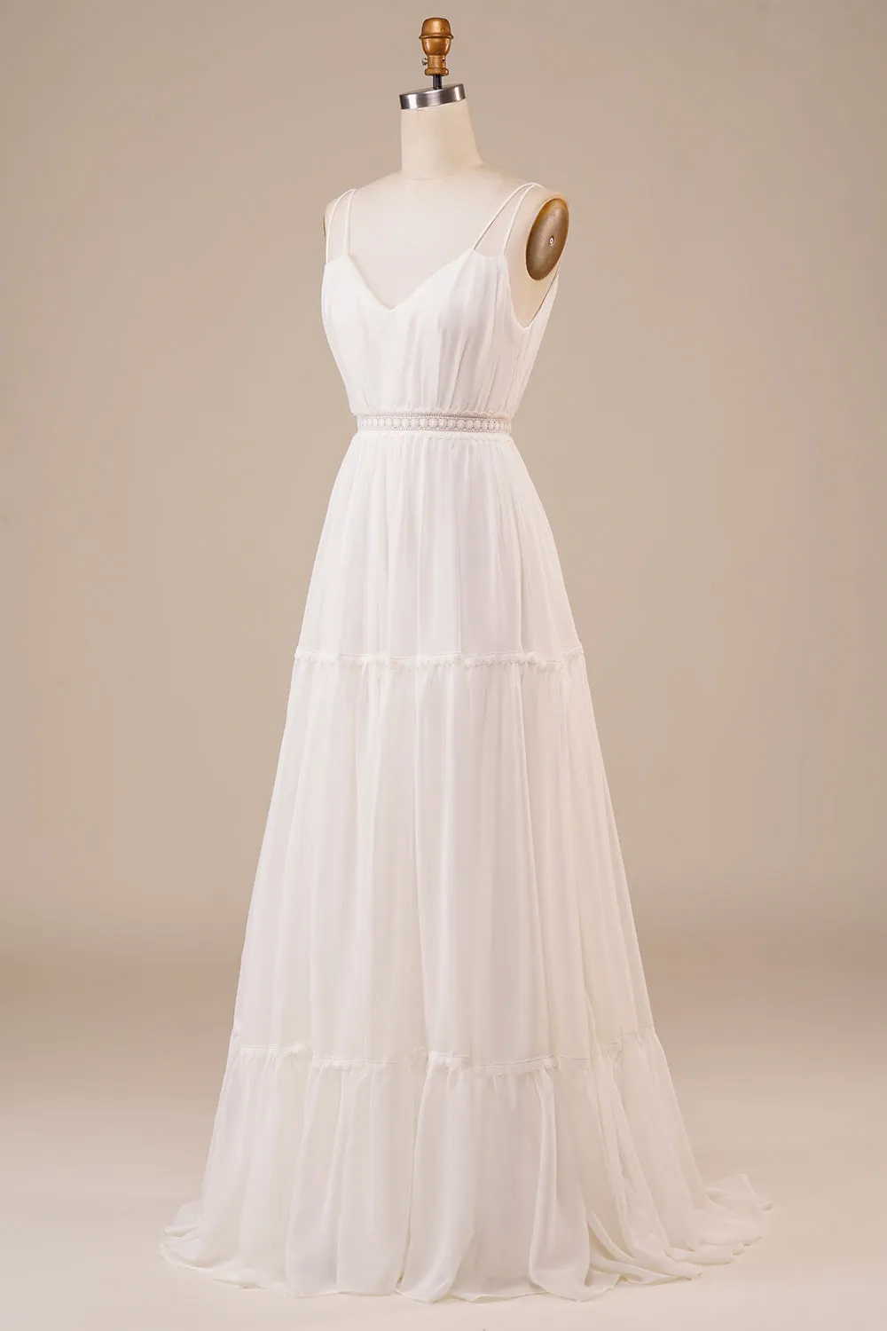 Ivory A Line Spaghetti Straps Long Wedding Dress sold by Wedtrend product image thumbnail 3