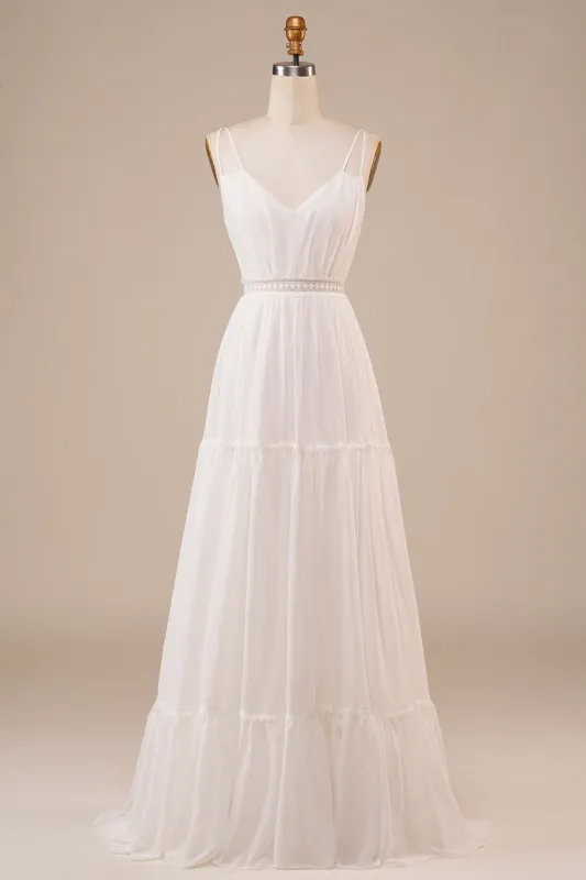 Ivory A Line Spaghetti Straps Long Wedding Dress made by Wedtrend