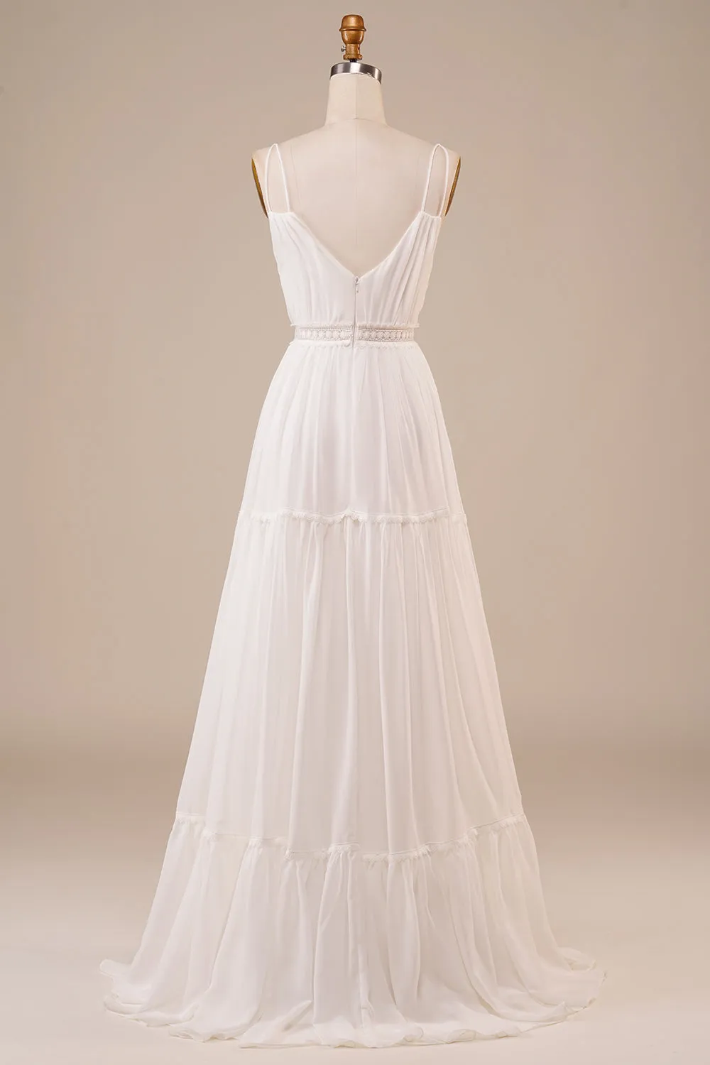 Ivory A Line Spaghetti Straps Long Wedding Dress sold by Wedtrend product image thumbnail 2