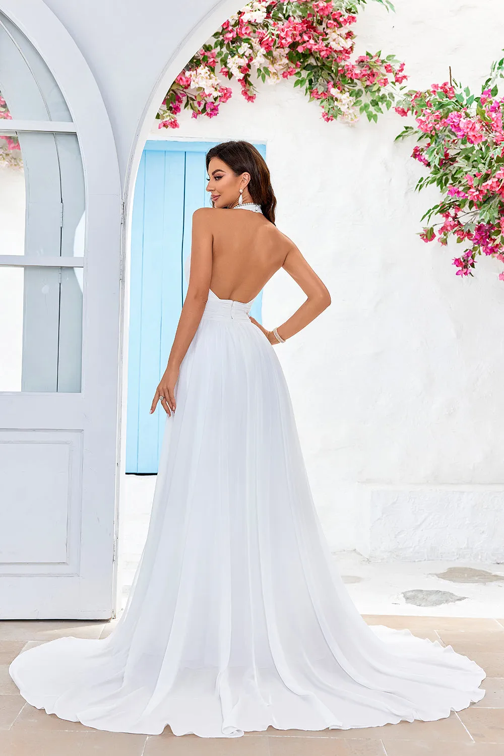 Ivory A Line Halter Court Train Wedding Dress with Sleeveless sold by Wedtrend product image thumbnail 2
