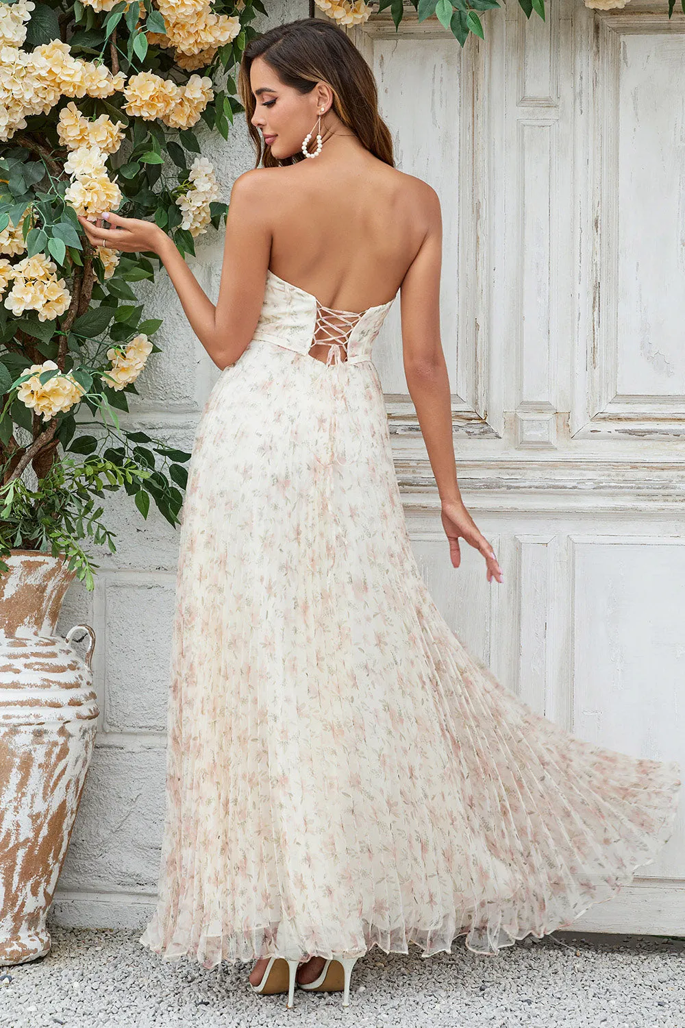Champagne A-Line Sweetheart Flower Floor Length Wedding Party Dress sold by Wedtrend product image thumbnail 2