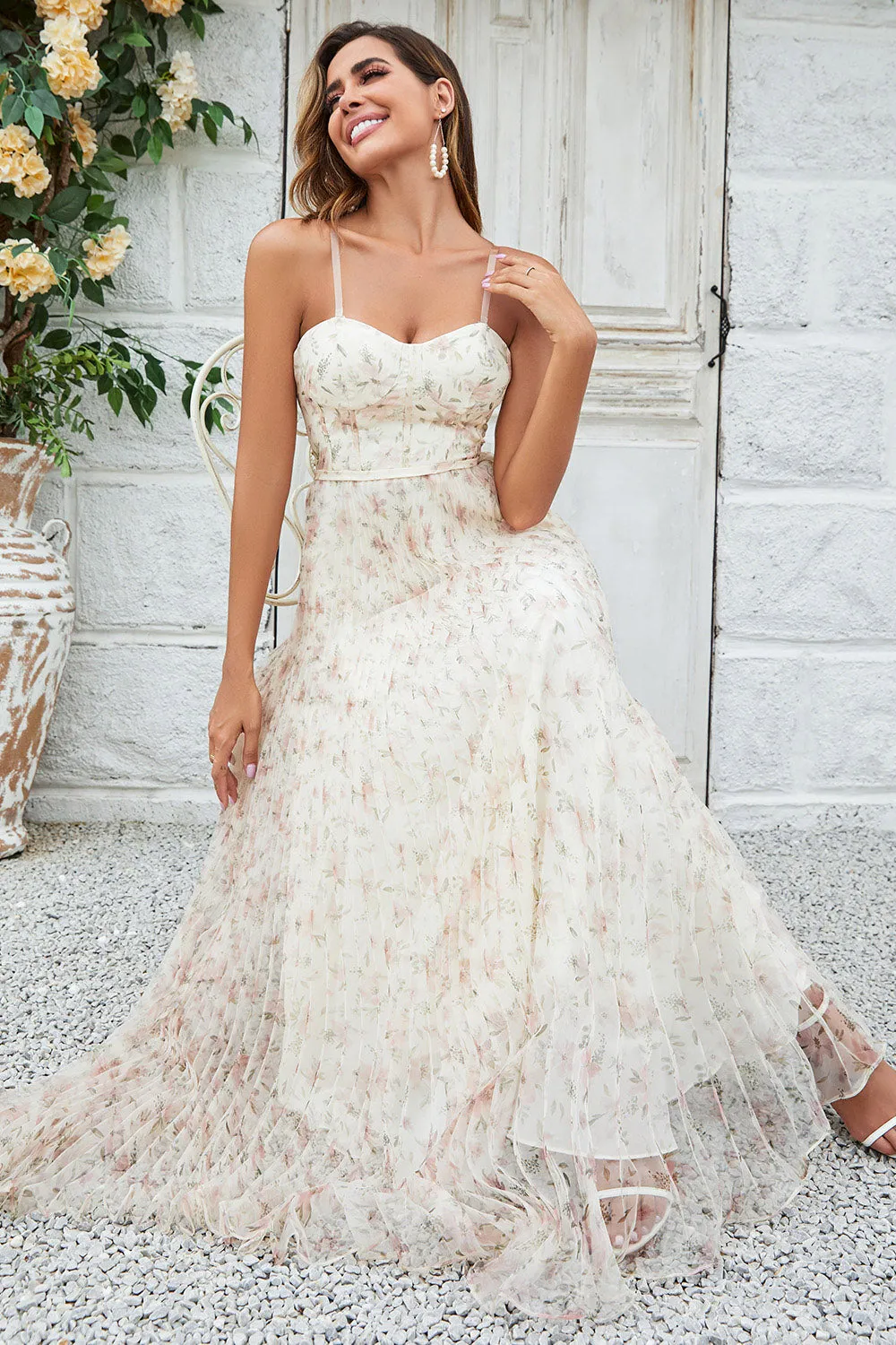 Champagne A-Line Sweetheart Flower Floor Length Wedding Party Dress sold by Wedtrend product image thumbnail 4