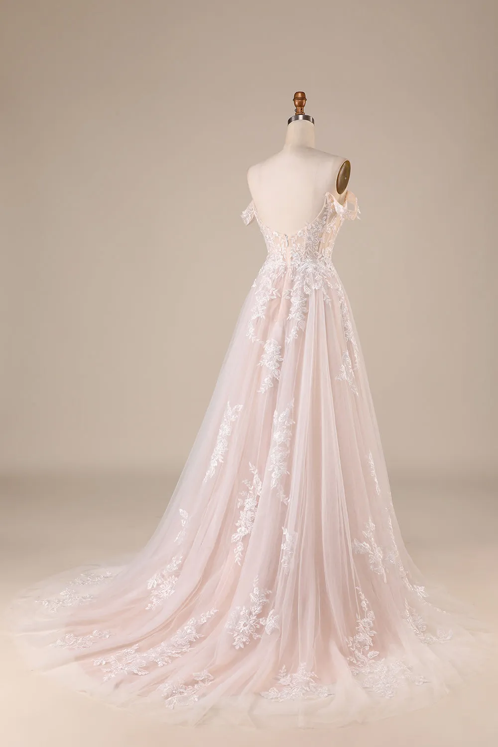 Ivory A Line Detachable Off the Shoulder Corset Tulle Wedding Dress sold by Wedtrend product image thumbnail 2