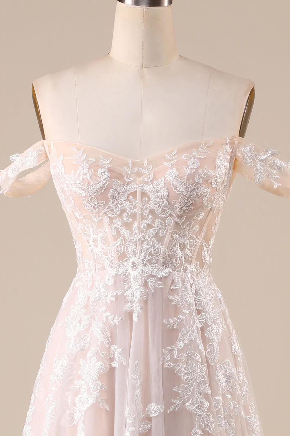 Ivory A Line Detachable Off the Shoulder Corset Tulle Wedding Dress sold by Wedtrend product image thumbnail 4