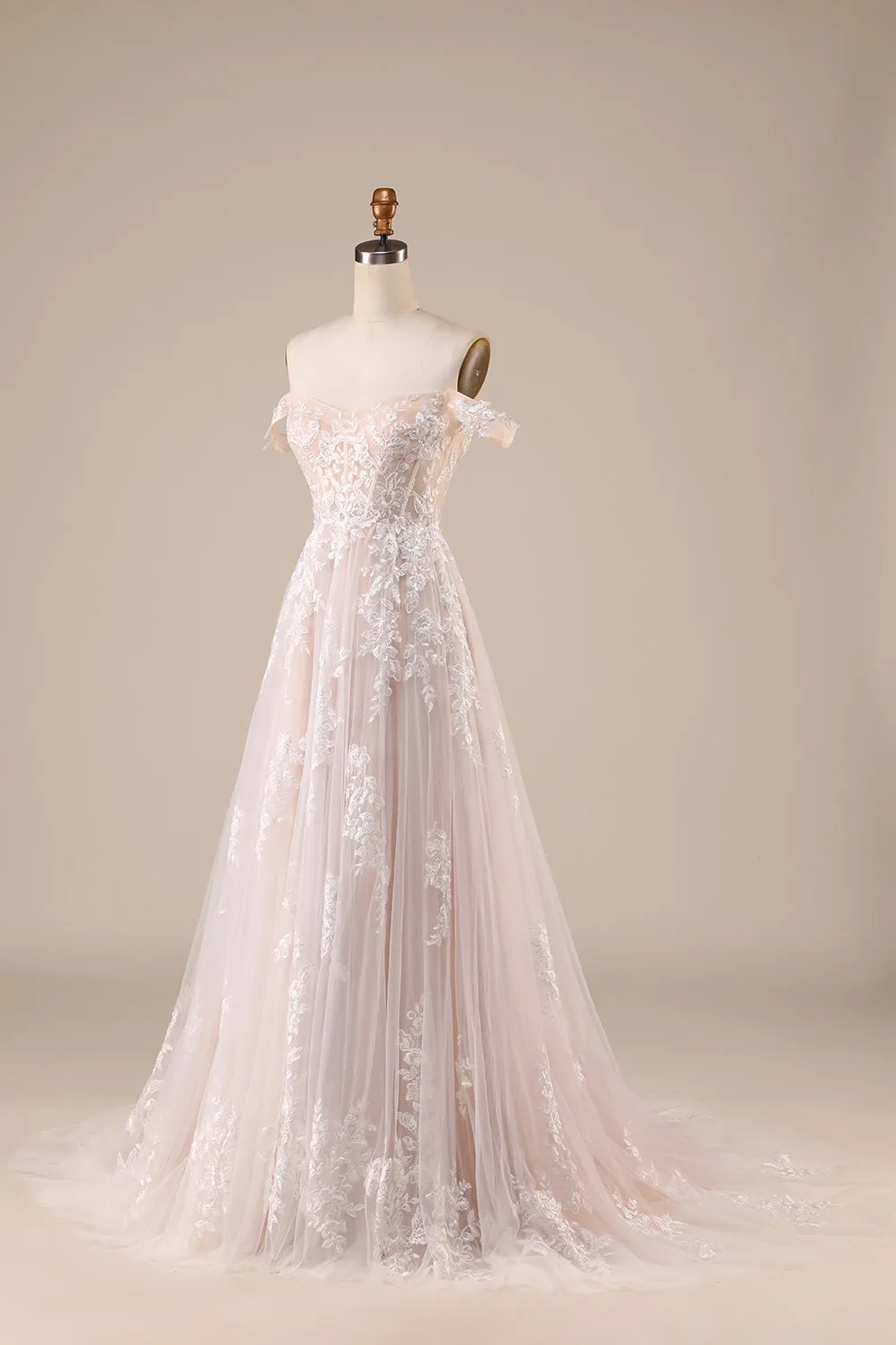 Ivory A Line Detachable Off the Shoulder Corset Tulle Wedding Dress sold by Wedtrend product image thumbnail 3