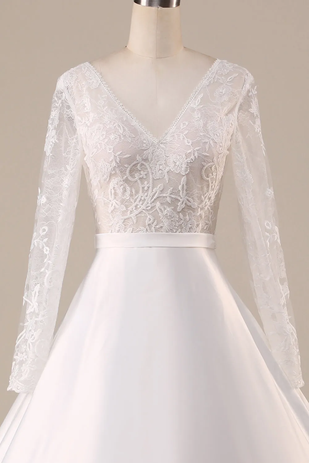 Ivory A Line Tulle Backless Wedding Dress with Long Sleeves sold by Wedtrend product image thumbnail 4