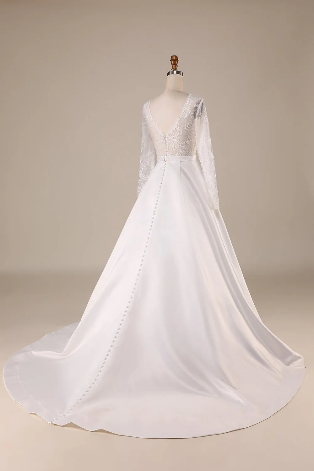 Ivory A Line Tulle Backless Wedding Dress with Long Sleeves sold by Wedtrend product image thumbnail 2