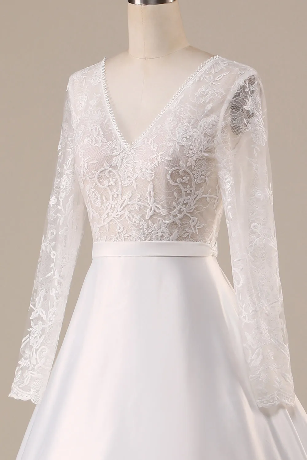 Ivory A Line Tulle Backless Wedding Dress with Long Sleeves sold by Wedtrend product image thumbnail 5
