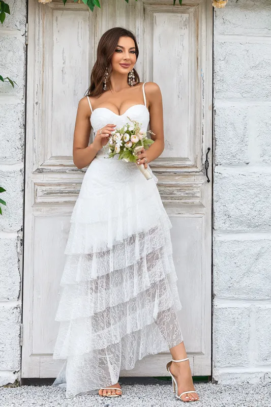 Ivory A Line Detachable Spaghetti Straps Lace Wedding Dress sold by Wedtrend