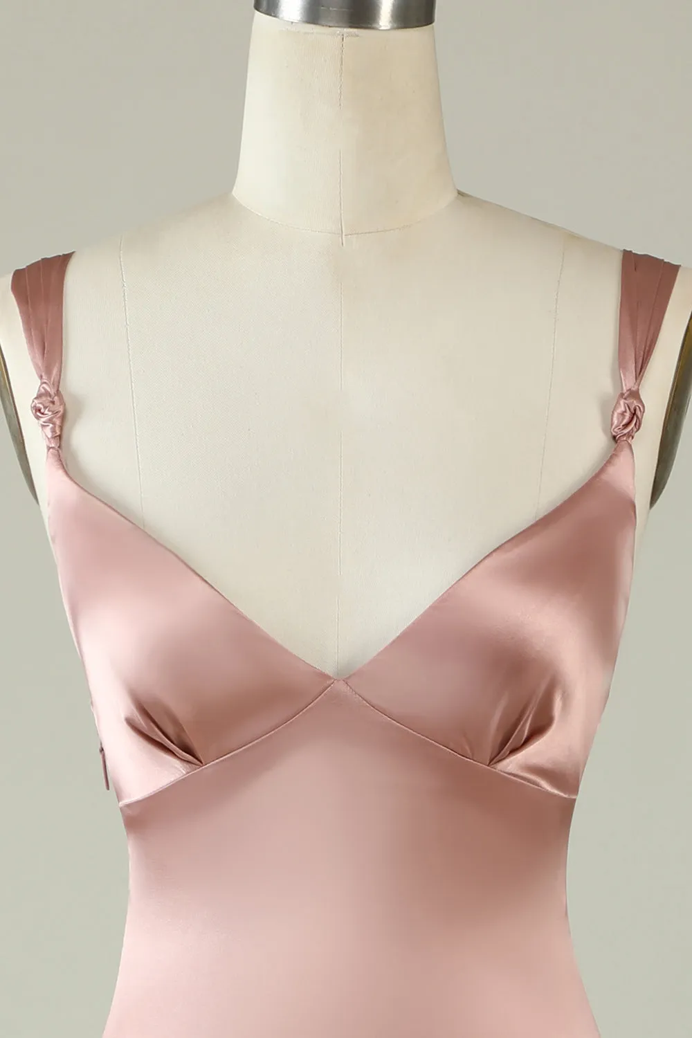 Blush Asymmetrical Spaghetti Straps Bridesmaid Dress with Slit sold by Wedtrend product image thumbnail 4