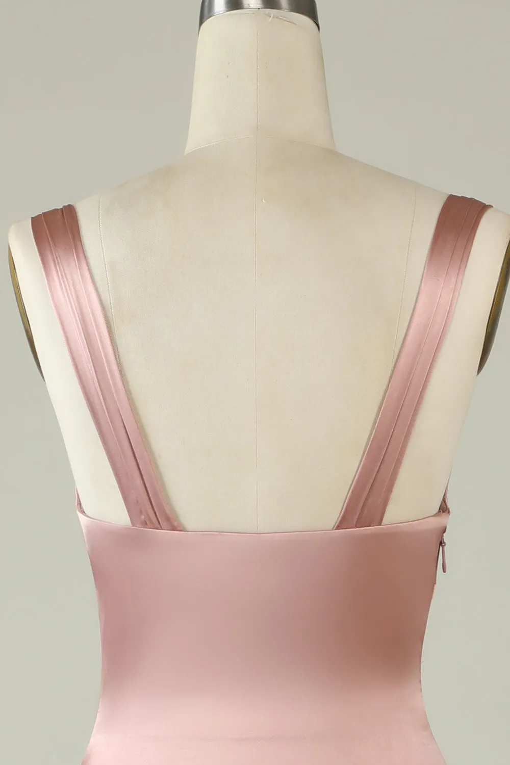 Blush Asymmetrical Spaghetti Straps Bridesmaid Dress with Slit sold by Wedtrend product image thumbnail 5