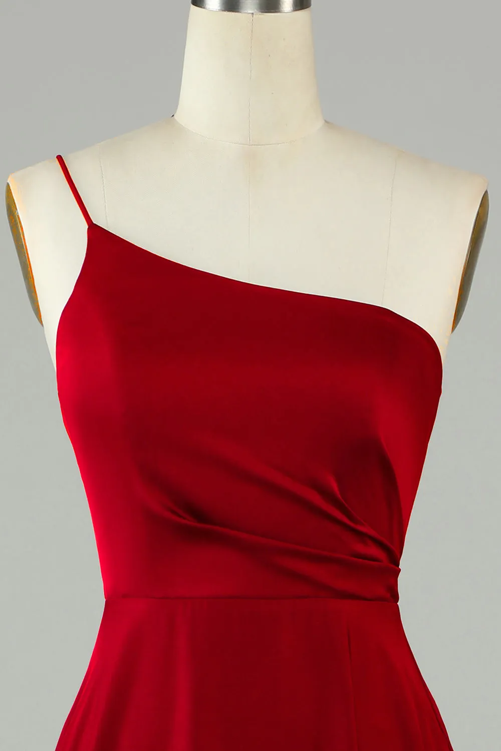 Burgundy A-Line One Shoulder Long Bridesmaid Dress with Ruffles sold by Wedtrend product image thumbnail 4