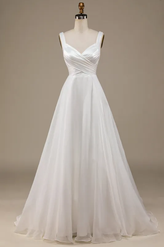 Ball-Gown/Princess Simple Organza Scoop Neck Sweep Train Wedding Dress sold by Wedtrend