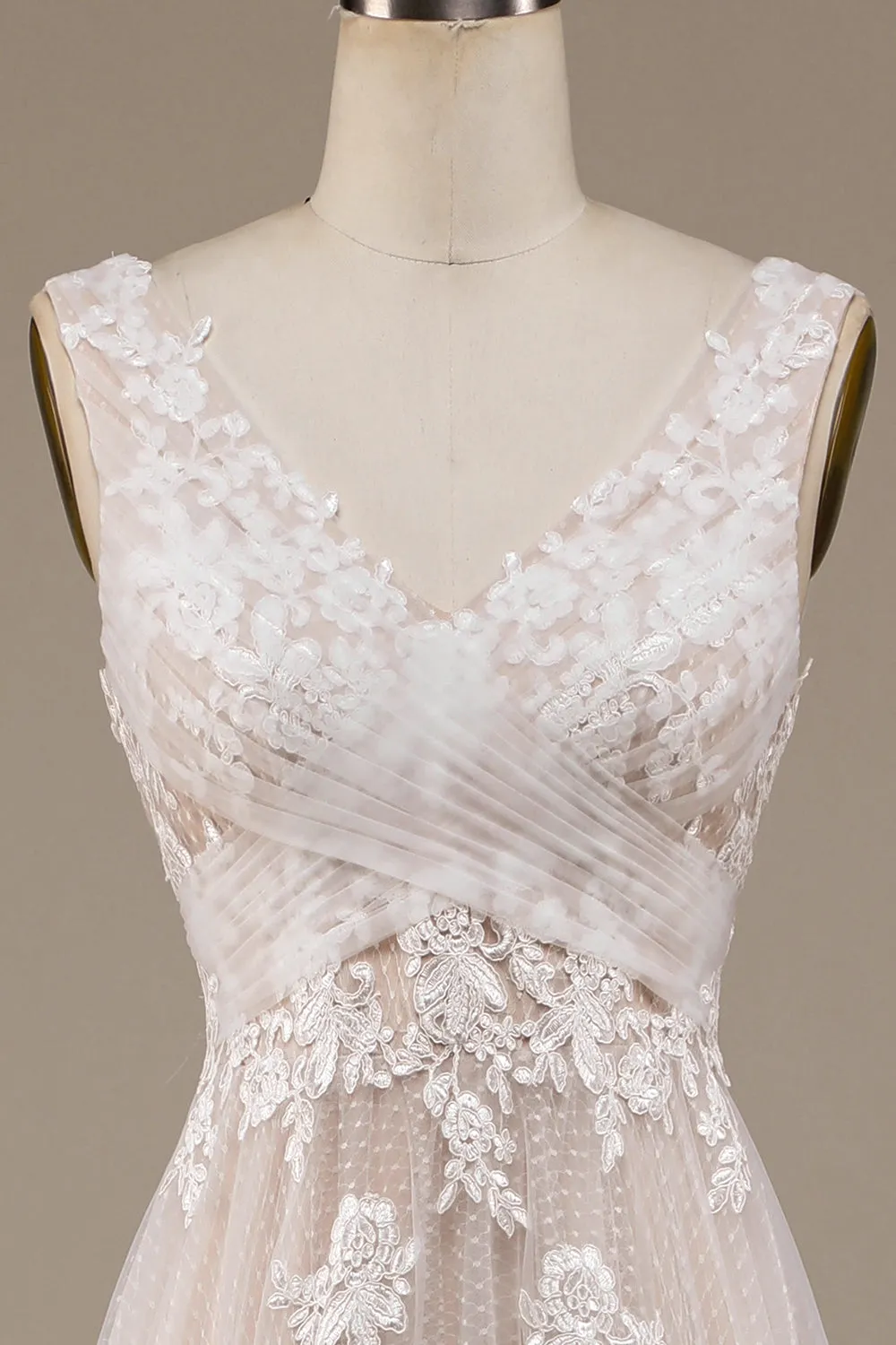 Ivory A Line Tulle Sweep Train Wedding Dress with Lace sold by Wedtrend product image thumbnail 4