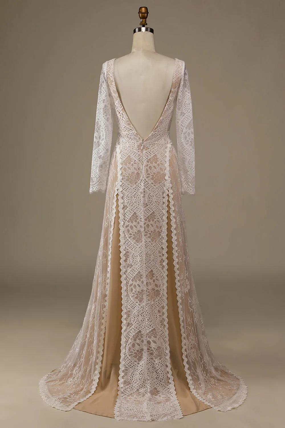 Champagne Long Sleeves Sweep Train Wedding Dress with Lace sold by Wedtrend product image thumbnail 2