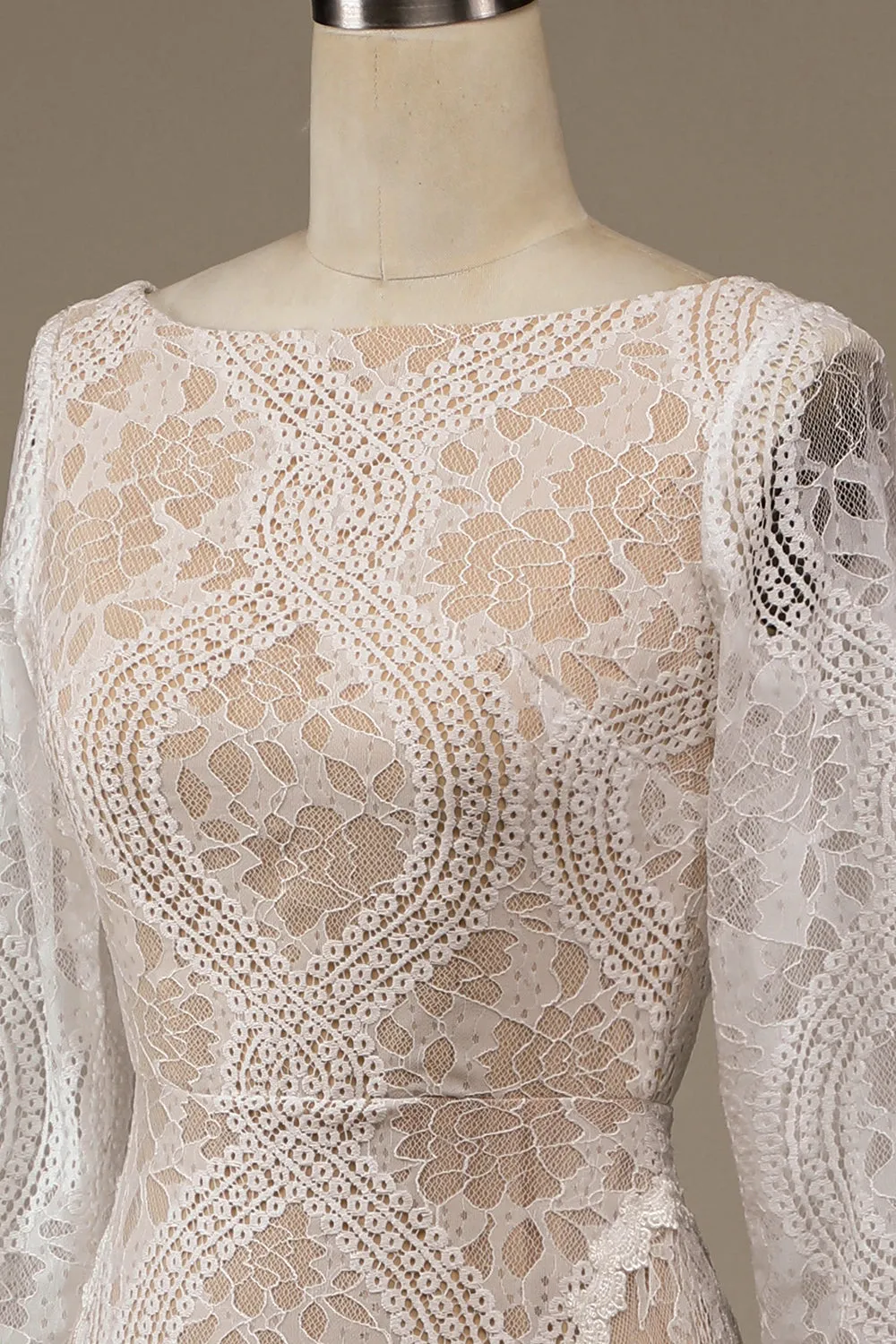 Champagne Long Sleeves Sweep Train Wedding Dress with Lace sold by Wedtrend product image thumbnail 5