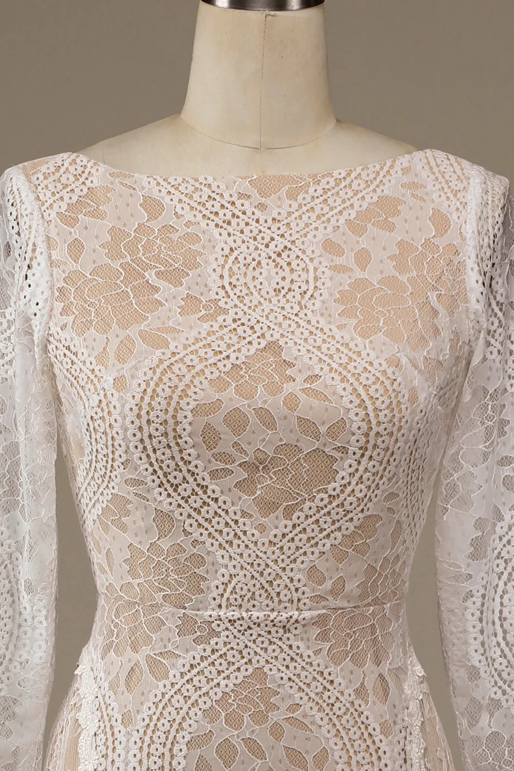 Champagne Long Sleeves Sweep Train Wedding Dress with Lace sold by Wedtrend product image thumbnail 4