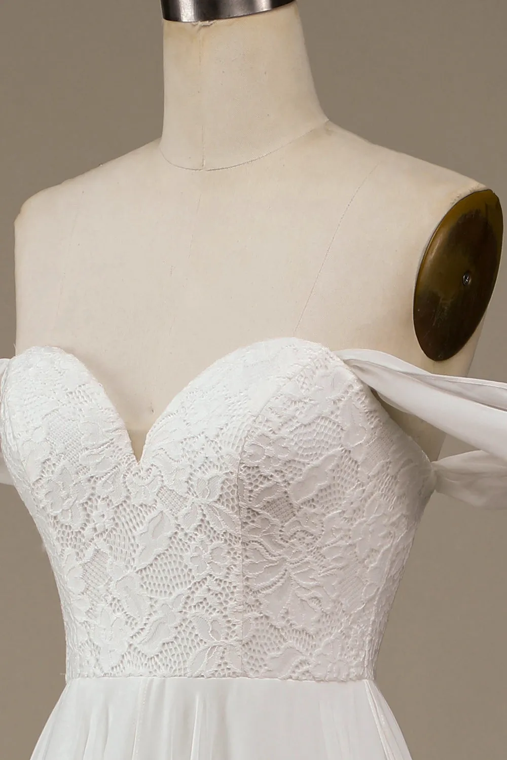 Ivory Asymmetrical Boho Chiffon Wedding Dress with Lace sold by Wedtrend product image thumbnail 5