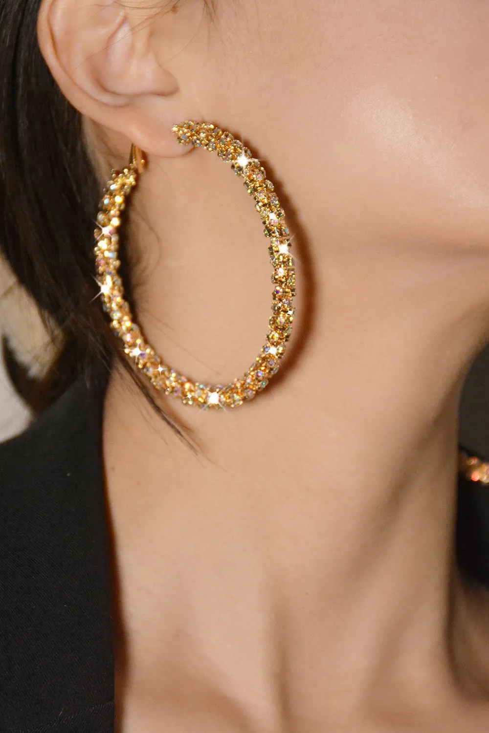 Golden Rhinestones Round Earrings sold by Wedtrend