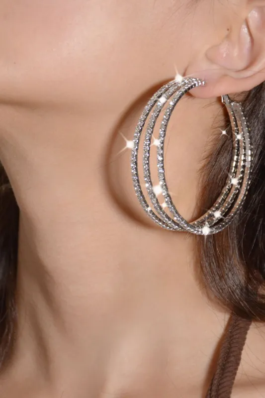 Silver Rhinestones Round Hoop Earrings sold by Wedtrend