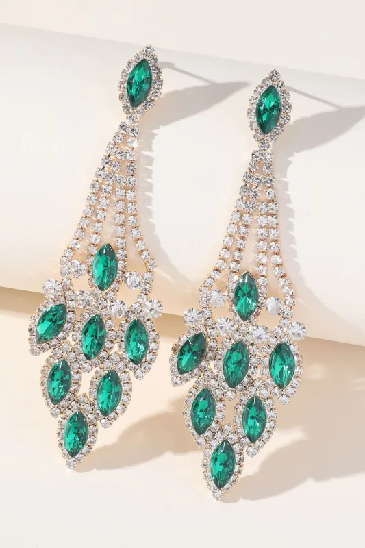 Green Rhinestones Long Earrings sold by Wedtrend