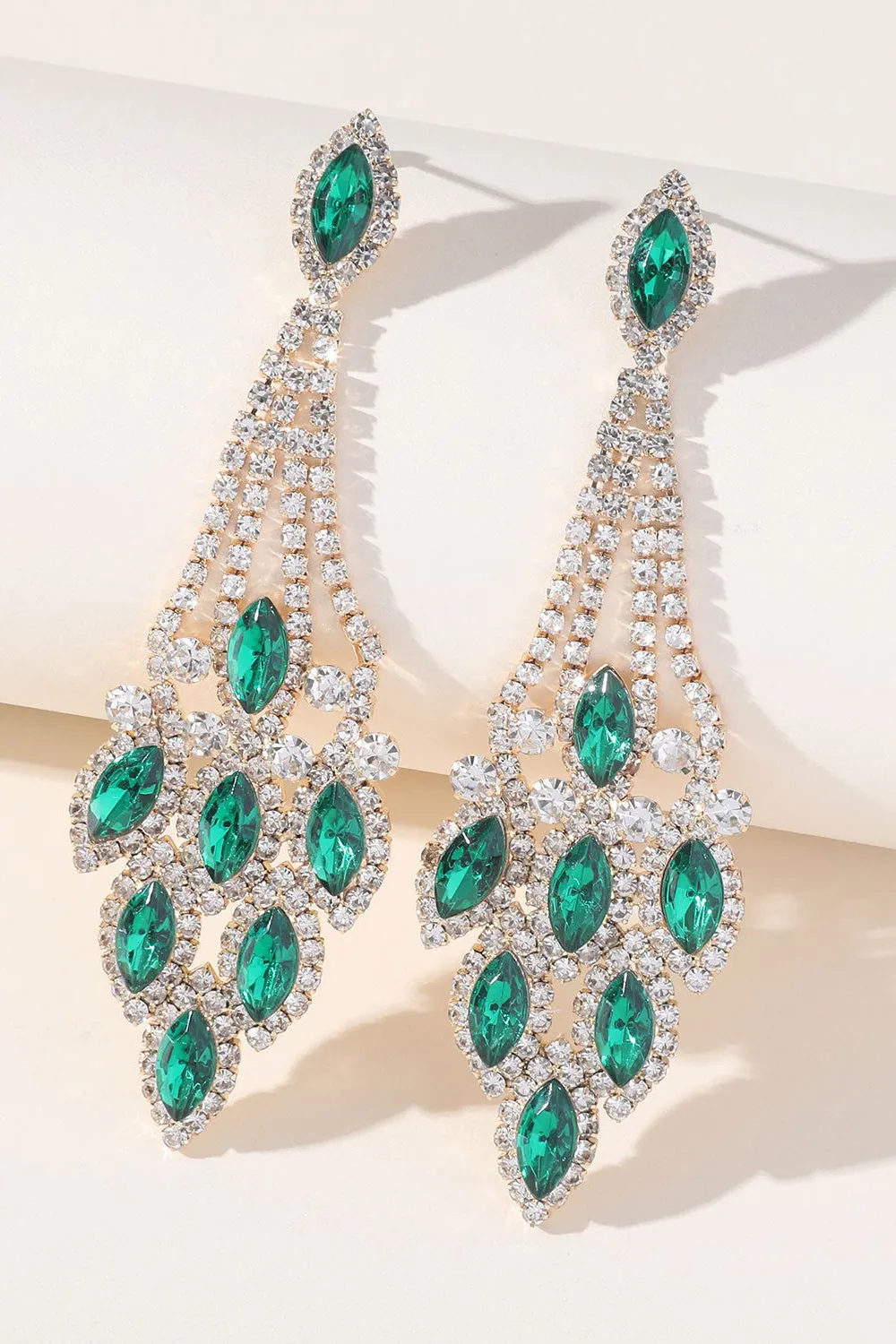 Green Rhinestones Long Earrings sold by Wedtrend