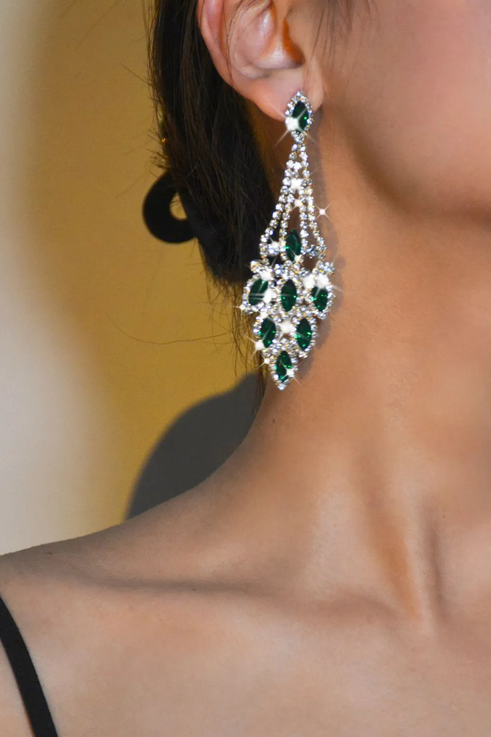Green Rhinestones Long Earrings sold by Wedtrend product image thumbnail 2
