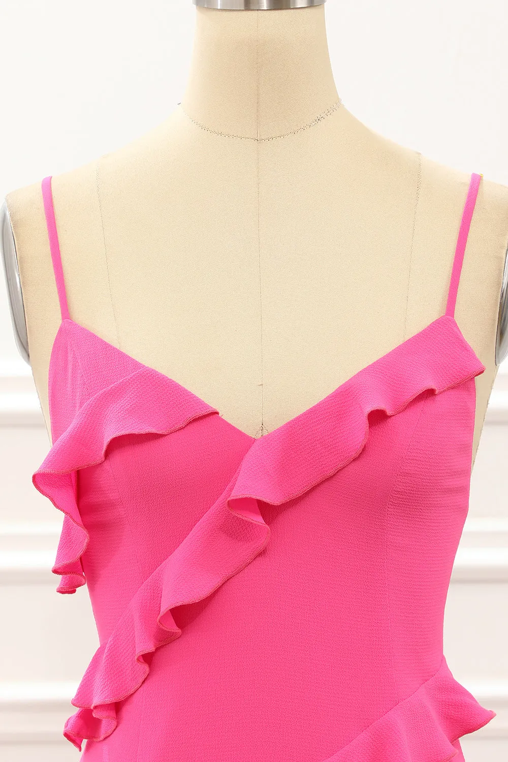 Hot Pink Sheath Spaghetti Straps Maxi Dress with Ruffles Slit sold by Wedtrend product image thumbnail 4