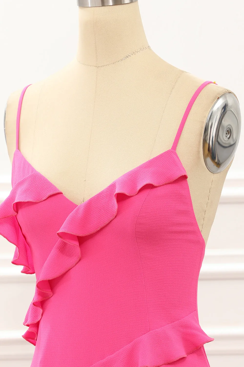 Hot Pink Sheath Spaghetti Straps Maxi Dress with Ruffles Slit sold by Wedtrend product image thumbnail 5