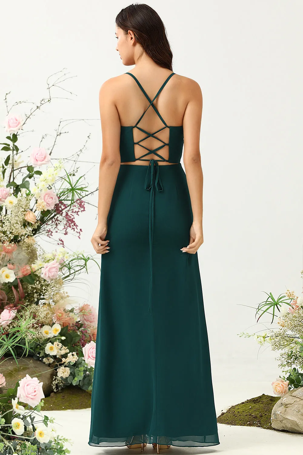 Pine A Line Spaghetti Straps Chiffon Bridesmaid Dress with Open Back sold by Wedtrend product image thumbnail 2