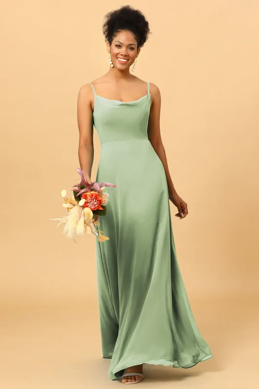 A Line Spaghetti Straps Floor-Length Chiffon Bridesmaid Dress sold by Wedtrend
