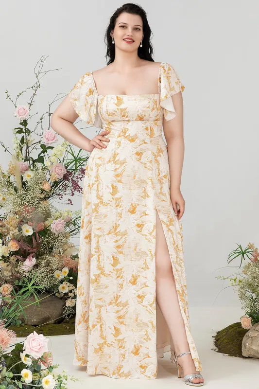 Yellow Flower A Line Off The Shoulder Chiffon Plus Size Bridesmaid Dress with Ruffles sold by Wedtrend