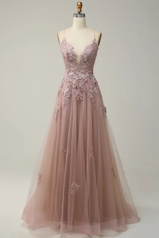 Blush A Line Spaghetti Straps Long Prom Dress with Appliques sold by Wedtrend